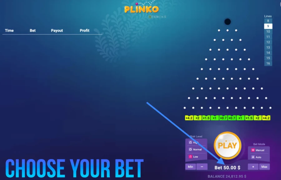 Plinko Einsatz festlegen